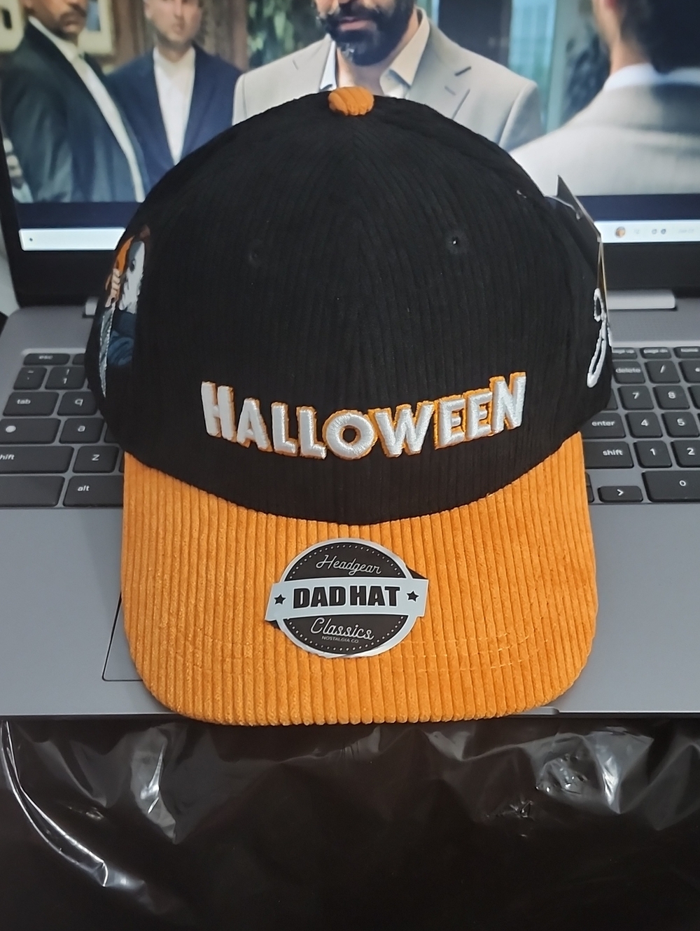 Halloween Embroidered Corduroy Dad Hat - Black & Orange